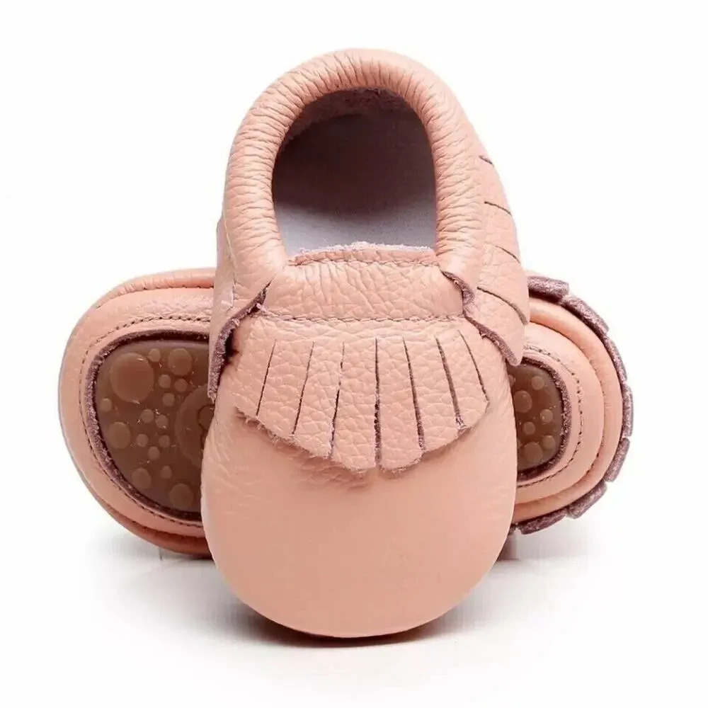 Los Angeles Boutique Peach Pink Boho Fringe Moccasins Baby Toddler Sz 5 18-24m